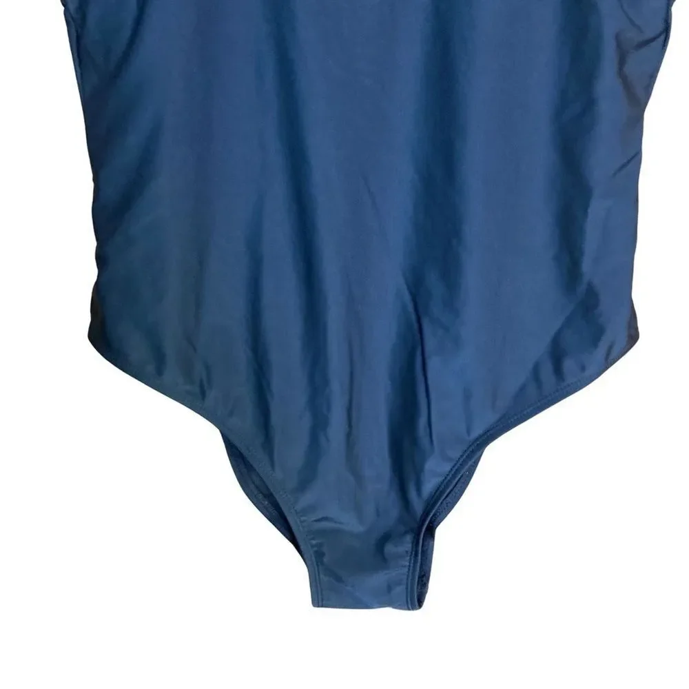 Sugar Coast Women's Swimsuit Sz L Black Ruffle Trim‎ One Piece